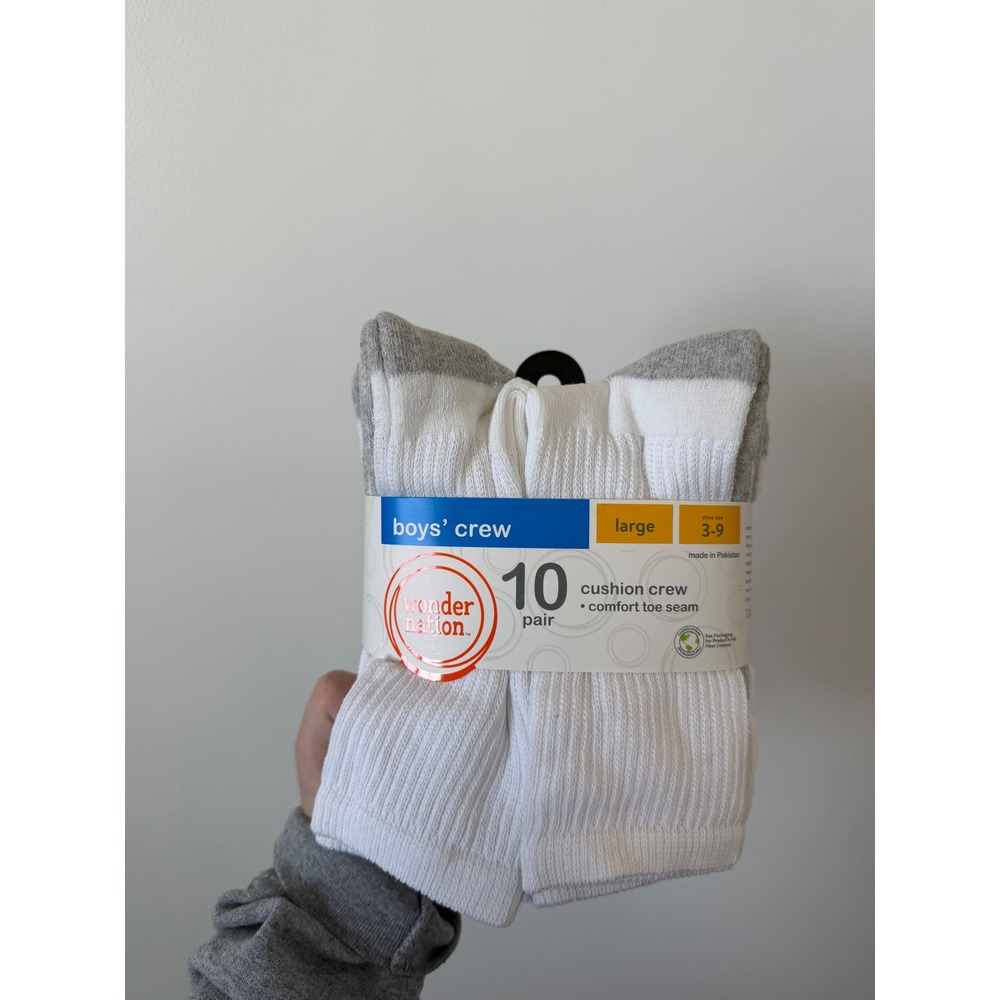 Wonder Nation‎ Boys Cushion Crew Socks – White – 10 Pairs – New